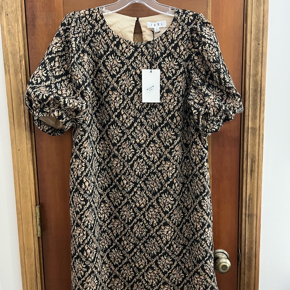 THML Brown/beige Puff Sleeve Dress